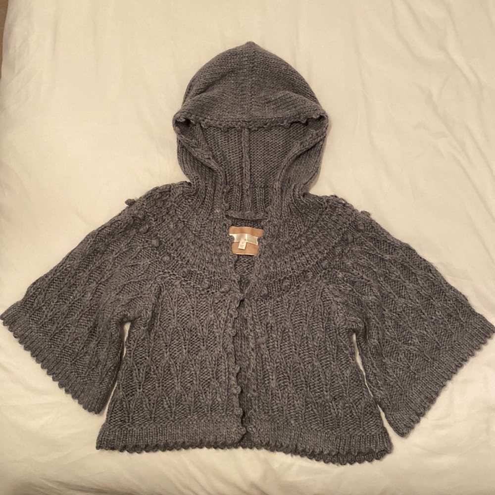 Kaisely NWOT Women’s Hooded Half Sleeve Sweater. Wool/Alpaca Blend. Gray. S.